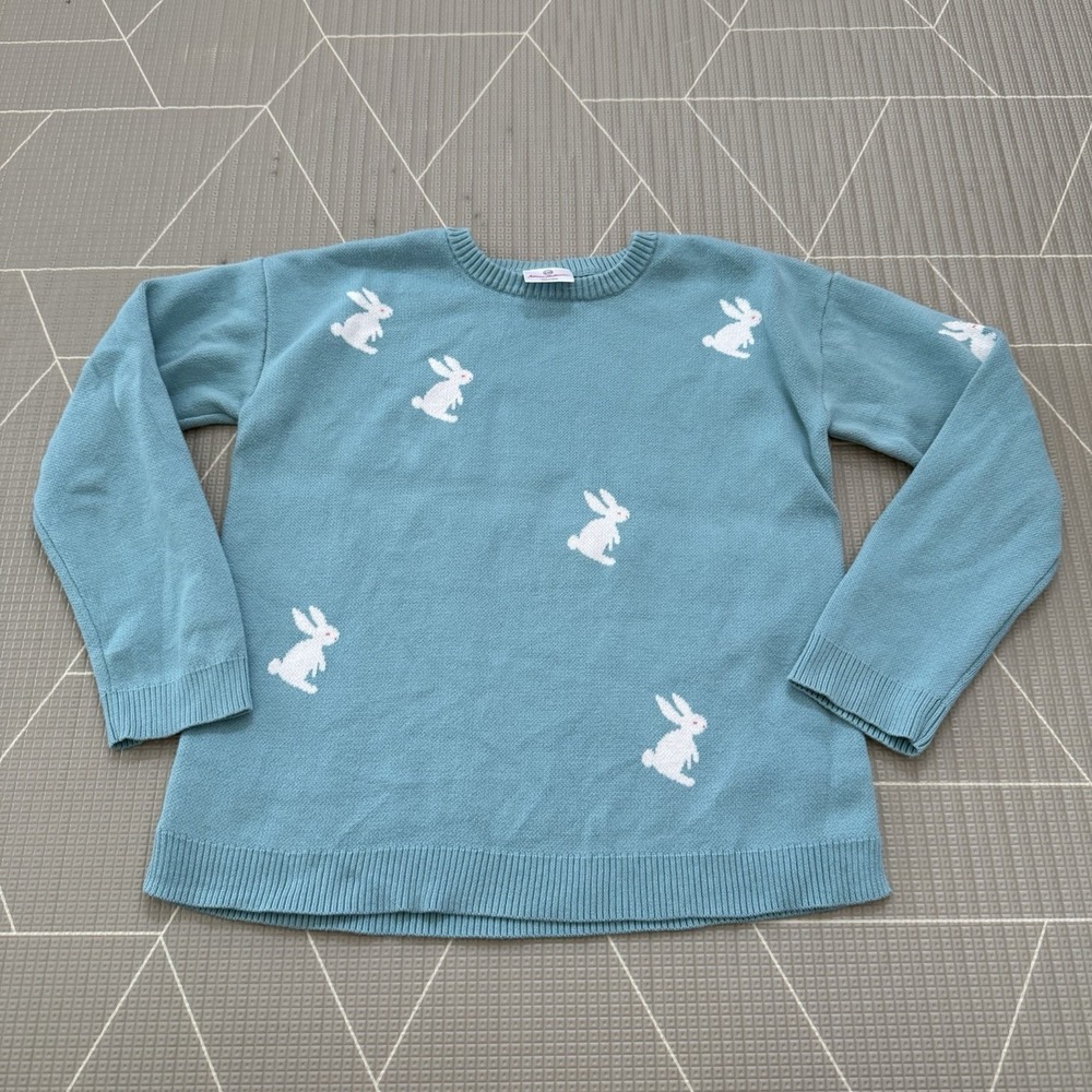 Hanna Andersson Bunny Rabbit Sweater 150 US 12 Blue Easter Bunny 100% Cotton